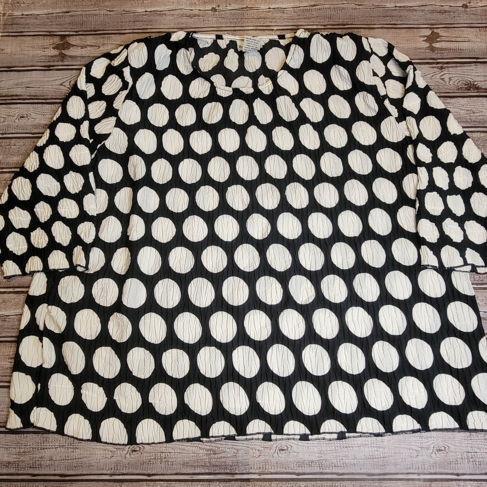 Bon Worth Black & White Polka Dot 3/4 Length Sleeve Top Size M